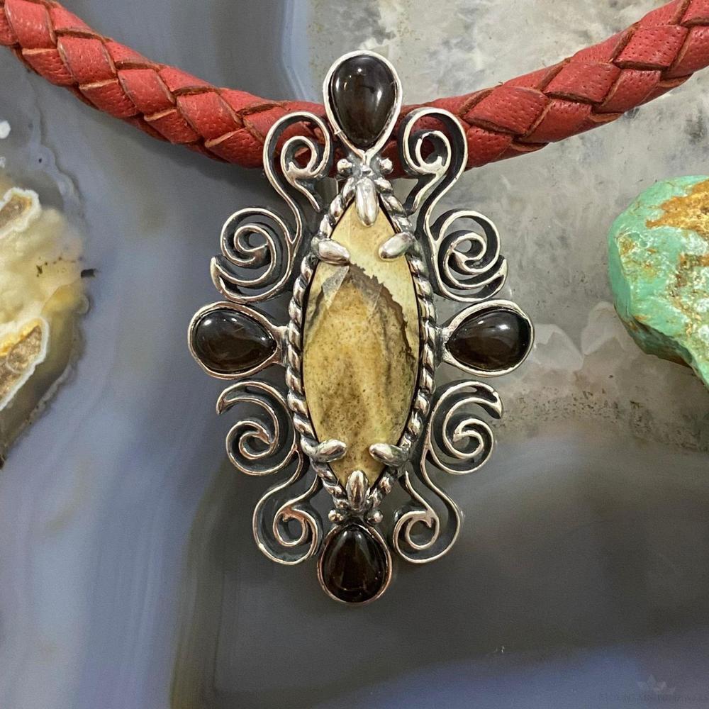 Carolyn Pollack Southwestern Style Sterling Picture Jasper/Smoky Quartz Pendant
